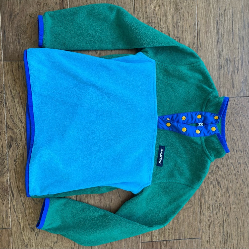 Lands' End Green and Blue Fleece Pullover